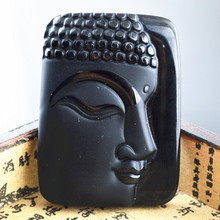 Cabeça de rosto de buda tathagata, esculpida, pedra de obsidiana natural, joias talismanicas budistas 5 tamanhos 2024 - compre barato