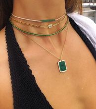 Bezel setting baguette cubic zirconia tennis cz choker necklace 30+10cm extend chain rainbow green cz chocker for women 2024 - buy cheap