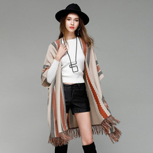 JINGDI Autumn and Winter New Tassel Knitted Shawl Wrap Coat Medium Long Paragraph Wild Bat Sleeve Swing Sweater Female Plus Size 2024 - buy cheap