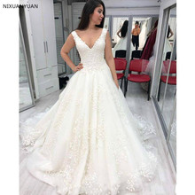 2020 Elegant Sexy V Neck Wedding Dresses White Appliques Lace Court Train Bridal Gowns with Bow Wedding Gowns Vestido De Noiva 2024 - buy cheap