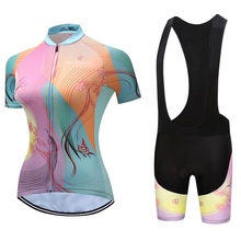 Uniforme da equipe de ciclismo feminina de verão 2020, camisa e bermuda para ciclismo, roupa para andar de bicicleta respirável, mtb 2024 - compre barato