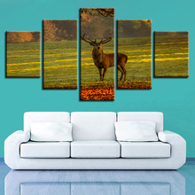 Arte marco Decoración habitación pared HD impresiones 5 piezas animales ciervos en la hierba paisaje Natural cuadros moderno lienzo Modular pintura 2024 - compra barato
