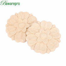 bowarepro 6CM 2PCS Flower Applique Frame Carving Wood Applique For Furniture Cabinet Unpainted Mouldings Decal Crafts Decorative 2024 - buy cheap