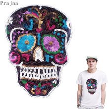 Prajna Sugar Skull Patch Stalker Motorcycle Patch Sew On Sequin Biker Embroidered Patches For Clothing Stripe Jacket Patches DIY 2024 - buy cheap
