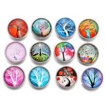 10pcs/lot Snap Jewelry Colorful Tree Of Life Abstract Tree Printed 18mm Glass Snap Round Button For DIY Snaps Bracelets 2024 - buy cheap