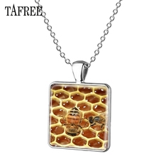 TAFREE Hot Selling Bee Honeycom Square Pendant Necklace Trending Glass Cabochon Dome Jewelry & Accessories For Gift BE39 2024 - buy cheap