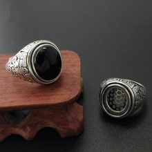 Pure Silver 925 Natural Black Onyx Stone Rings Men Oval Onyx Thick Ring Real 925 Sterling Silver Jewelry Men Thai Silver Rings 2024 - buy cheap