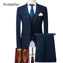 KUSON-traje clásico azul marino para hombre, traje Formal ajustado para boda, traje de graduación, esmoquin para novio 2018 (chaqueta + Pantalones + chaleco), 3 piezas 2024 - compra barato
