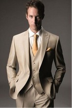 Ternos masculinos estilo cáqui com lapela alta, 3 peças, roupas sociais para homens de noivado (jaqueta + calça + colete + gravata) 2024 - compre barato