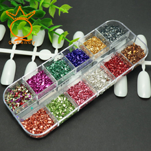 Одна коробка, 12 цветов, 3D порошок из дробленого стекла для дизайна ногтей, блестящий порошок для украшения ногтей, стразы для накладных ногтей, набор для дизайна ногтей, 1 коробка 2024 - купить недорого