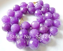 Free shipping fashion 12mm faceted round purple stone jades chalcedony beads chain necklace for women jewels making 18inch GE426 2024 - buy cheap