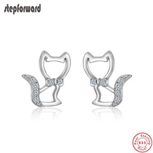 Lovely High Quality Animal Design Jewelry 925 Real Silver Cute Cat Stud Earring 2024 - buy cheap