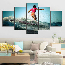 Wall Pictures For Living Room Surfing Pictures Wall Art Canvas Painting 5 Pcs Posters And Prints Home Decor 2024 - compre barato