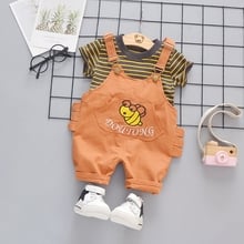 Summer Baby Girls Striped Short Sleeve T-Shirt + Cartoon Overalls Pant Casual Kids 2Pcs Suits Infant Boys Clothing Sets 2024 - buy cheap