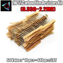 640pcs 64 Values 0.33 - 2.2MOhm 1W 5% Carbon Film Resistor Assorted Kit Set 2024 - buy cheap