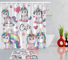 LB Cute Unicorn with Butterfly Heart & Star White Shower Curtains for Girls Bathroom Waterproof Polyester Fabric Bathtub Decor 2024 - buy cheap