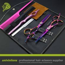 Tijeras de titanio para peluquería, kit profesional de 6 ", color rosa, para peluquería 2024 - compra barato