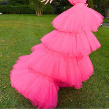 2019 Chic Puffy Fuchsia High Low Tulle Skirts Women Tiered Ruffles Long Female Adult Tutu Skirt Bridal Tutu Skirt 2024 - buy cheap