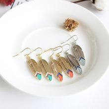 1Pair Tibetan Enamel Feather Pendant Drops Earrings Ear Drop Women Jewelry Gold Color Long Dangle Pending Earings E49 2024 - buy cheap