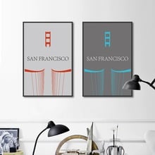 Línea abstracta de paisaje de Ciudad de San Francisco pintura de lienzo azul y rojo decoración moderna para el hogar Pared de salón pósteres e impresiones artísticos 2024 - compra barato