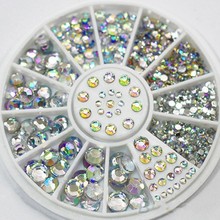 white AB colors 5size nail art decoration 3d glitter rhinestone round nail tip sticker acrylic nail tools for cellphone ZP042 2024 - buy cheap