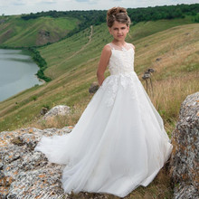 Vestidos de flores para niña, vestidos de princesa blancos sin mangas, apliques de tul para niña, vestidos de primera comunión para niña, vestidos de cumpleaños para graduación 2024 - compra barato