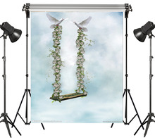 LB Polyester & Vinyl Fairytale Pigeon With A Flower Swing Above The Sky Wonderland Photography Photo Background Studio Backdrop 2024 - buy cheap