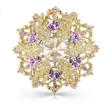 2 Inch Pink Rhinestone Crystal Xmas Snowflake and Wreath Brooch 2024 - buy cheap