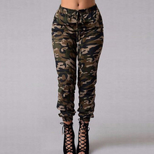 Calças de camuflagem feminina verão casual camo militar do exército verde harem calças moda cintura alta calças elásticas 2024 - compre barato