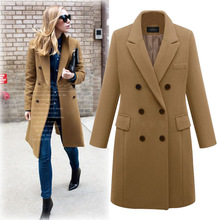 Elegant Warm Spring Wool Blends Coat Female Black Pockets Long Coat Women Turn Down Collar Casual Autumn Overcoat Outerwear 2024 - buy cheap