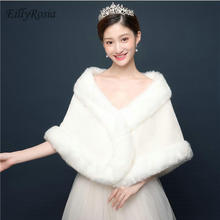 EillyRosia Women Bolero Bridal Faux Fur Wraps For Wedding Evening Capes Prom Jacket Coat Winter Fur Shawl Wedding Boleros 2024 - buy cheap