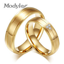 Новинка 2020 модные парные кольца Modyle золотого цвета обручальное кольцо из нержавеющей стали с фианитами для женщин и мужчин 2024 - купить недорого