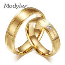 Modyle 2022 New Fashion Gold-Color couple rings CZ stainless steel engagement ring for women men 2024 - buy cheap