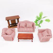 Mobília em miniatura para casa de bonecas 1:12, mini sofá vermelho com 3 partes, presente para crianças, brinquedo para casa de boneca 2024 - compre barato