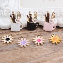 Wholesale Price Enamel Make Up Cup Sunflower Jewelry Charms 20PCS Gold Tone Alloy DIY Bracelet Necklace Earring Floating Charm 2024 - buy cheap