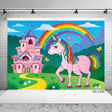 Unicorn Castle Rainbow Party Vinyl Photography Backdrops for Photo Studio Background Baby Shower Children Portrait Photocall 2024 - buy cheap