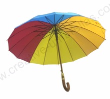 Customized mass cargo Oem Ex-factory 104cm diameter 16 ribs wooden rainbow umbrella windproof for e-commerce 2024 - buy cheap