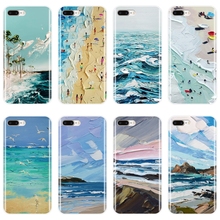 Funda trasera de silicona suave para iPhone, protector de playa, pintura azul océano, para iPhone X XR XS MAX 8 7 6 S 6 S 6 S Plus 2024 - compra barato