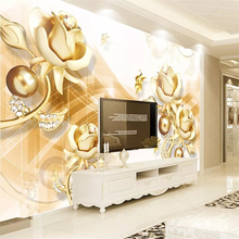 Wellyu personalizado em grande escala papel de parede 3d foto murais ouro bonito flor jóias 3d tv fundo papel 2024 - compre barato