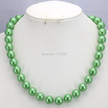 Christmas Gifts Girls 10mm Green Glass Round Pearl Beads Necklace Hand Made Fashion Jewelry Making Design For Women Wholesale 2024 - buy cheap