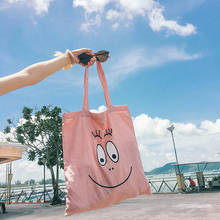 Korea Dad Pink Canvas Bag Cute Shopping Bag Lolita Lovely Student Smile Tote Fashion Shoulder Bags 2024 - buy cheap