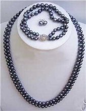 7-8 мм черный жемчуг ожерелье браслет серьги набор AKOYA Бесплатная доставка 2024 - купить недорого
