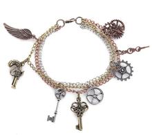 Elementos populares, alas, llaves, geras, dijes de moda, pulsera mecánica steampunk, joyería 2024 - compra barato