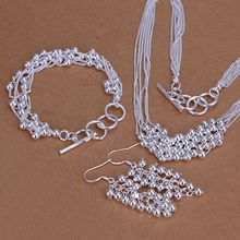 Prata banhado conjunto de jóias, Moda jóias, Seis vertentes brilhar Beads colar pulseira brincos Set ssb lgag 2024 - compre barato
