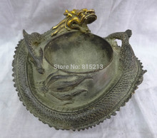 Bi001126 bronce chino año dorado Zodíaco FengShui mito cabeza de dragón estatua tazón Cenicero 2024 - compra barato
