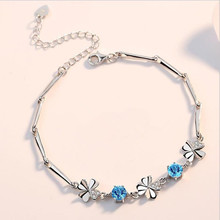 Everoyal Exquisite Crystal Blue Clover Bracelets For Women Jewelry Fashion 925 Silver Bracelets Girls Wedding Engagement Bijou 2024 - buy cheap