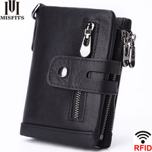 MISFITS 2019 NEW Genuine Leather RFID Men Wallets Casual Zipper Pocket Coin Purse With Card Holder Brand Cowhide Wallet For Male 2024 - buy cheap