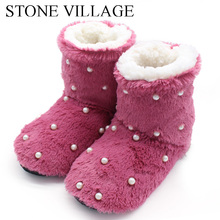 STONE VILLAGE String Bead Plush Slippers Indoor Home Slippers Winter Women Slippers Soft Bottom Home Shoes Large Size 35-41 2024 - buy cheap