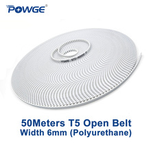 POWGE 50Meters Trapezoid PU T5 Open synchronous belt T5-6mm width 6mm Polyurethane steel PU T5-6 open Timing Belts 3D printer 2024 - buy cheap