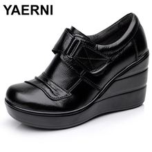 YAERNI Cowhide genuine leather platform spring and autumn deep mouth single shoes high-heeled platform women's shoes wedges E431 2024 - buy cheap